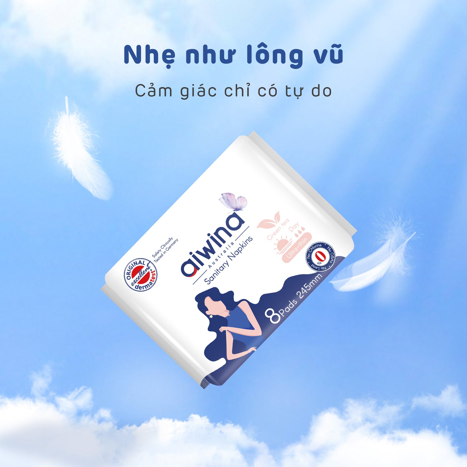 Băng Vệ Sinh AIWINA Ban Ngày Hương Trà Siêu Mỏng Cánh 24.5cm