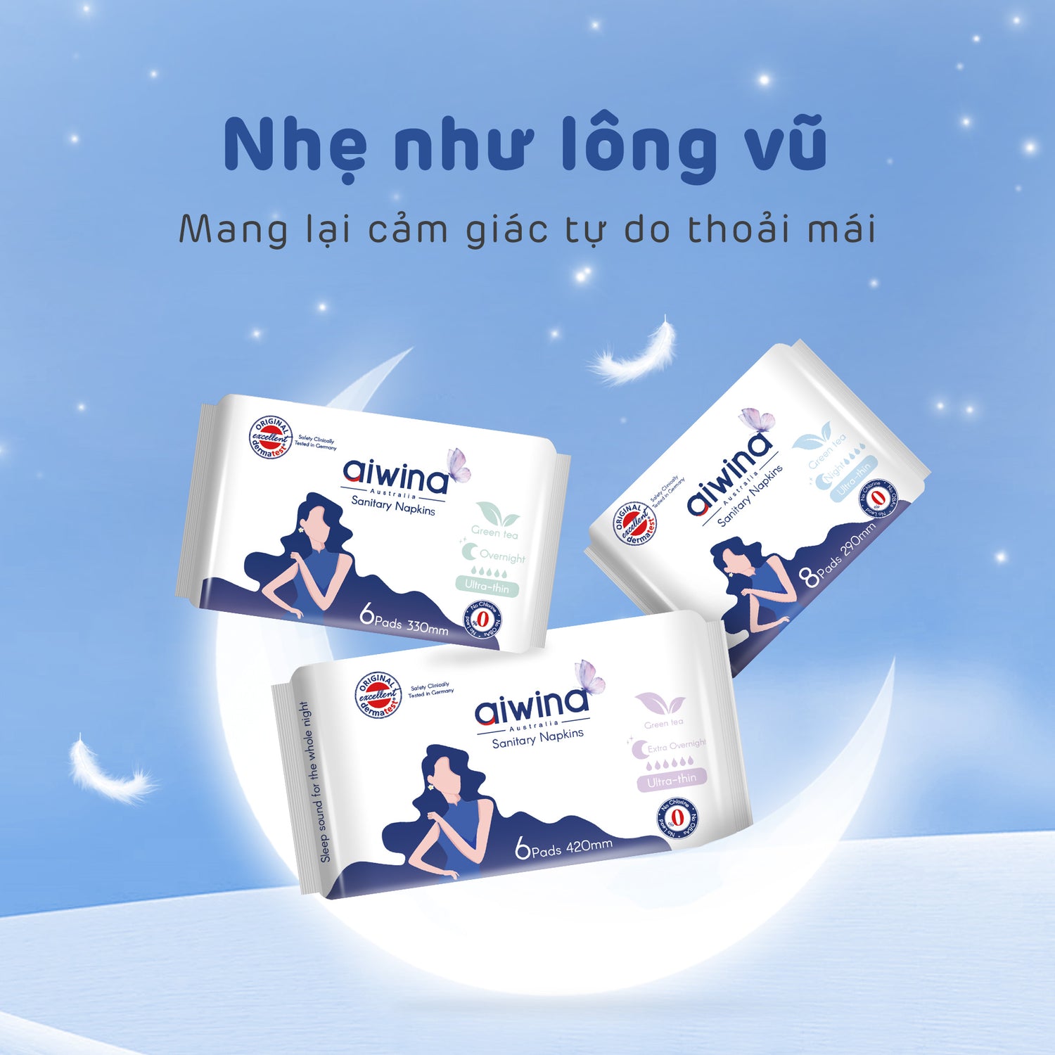 Băng Vệ Sinh AIWINA Ban Đêm Hương Trà Siêu Mỏng Cánh 29cm