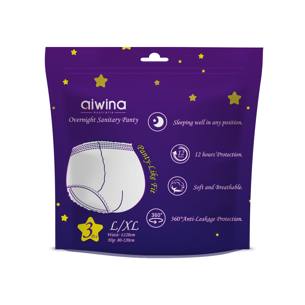 Băng Vệ Sinh Dạng Quần AIWINA Ban Đêm Chống Tràn Tuyệt Đối Siêu Thấm Túi 3 Miếng Size L/XL