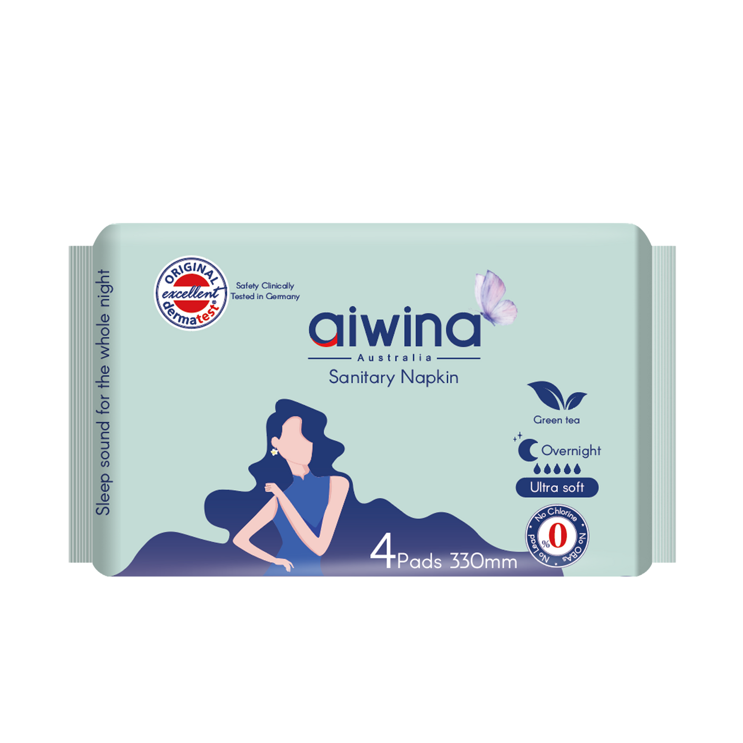 Băng Vệ Sinh AIWINA Hương Trà Siêu Mềm Và Mỏng Cánh Ban Đêm 33cm